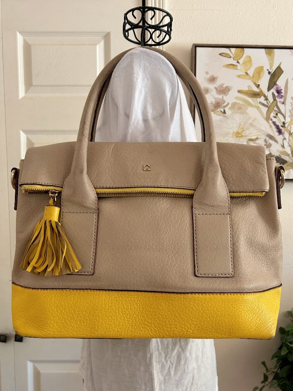 kate spade Taupe and Yellow Colorblock Leather Satchel